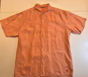 Tommy Bahama Relax 100% Linen Short Sleeve Button Down Shirt Coral XL